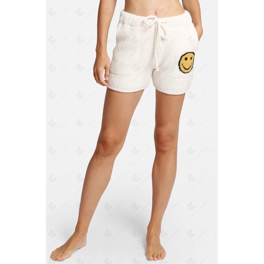 Comfy Luxe Shorts Smiley Face Chenille Soft Cozy Lounge Casual Sleep Size M/L